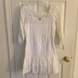 Lucky Brand 3/4 sleeve white crochet eyelet dress